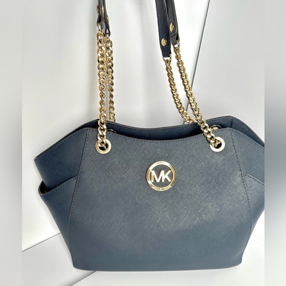 MICHAEL KORS LG CHAIN
SHOULDER TOTE BLUE + WALLET - Picture 4 of 16